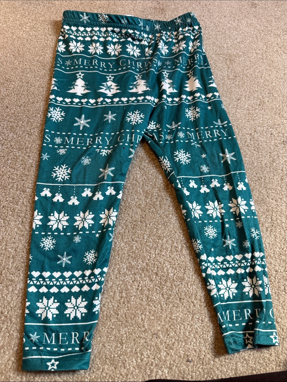 Green 'Merry Christmas' Holiday Leggings with White Fair Isle Print
